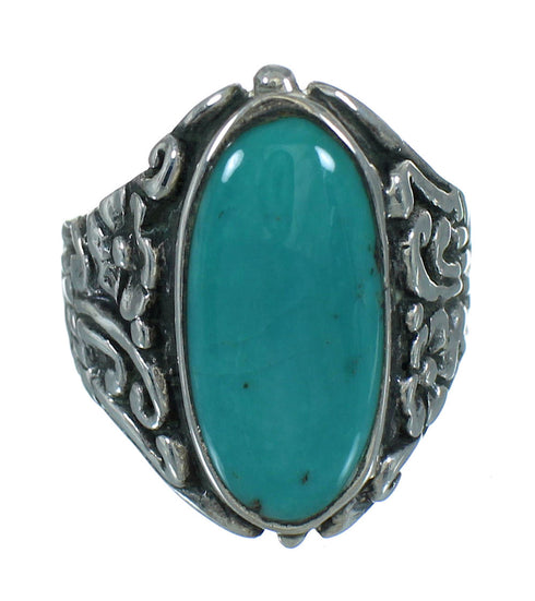 Southwestern Turquoise Genuine Sterling Silver Flower Ring Size 7-1/2 YX85454